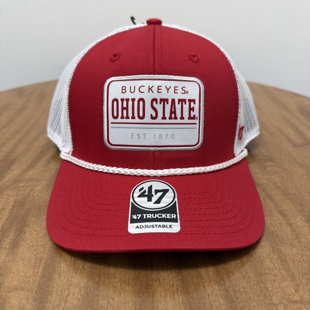Ohio State Buckeyes NCAA '47‎ Brand Red Rope Trucker Adjustable Snapback Hat Cap